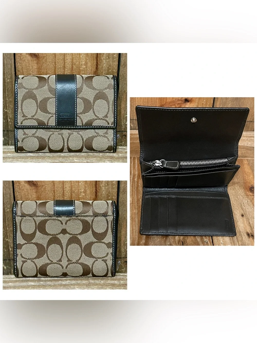 Coach. 5 Piece. Signature Zip Bag & Free Wallet, Glasses/Case, Scarf & Dust Bag. - Picture 14 of 16